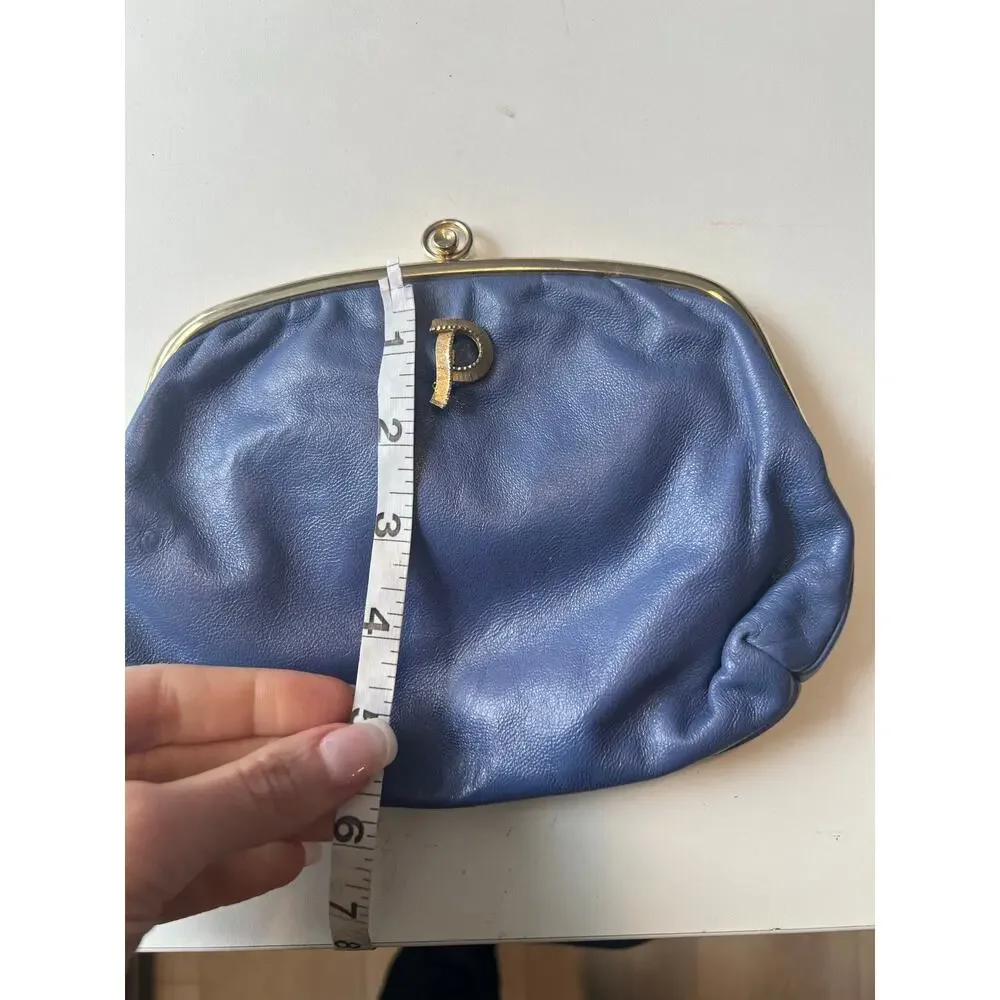Vintage 1950s-1960s Clutch Purse with Kiss Lock Blue and Gold JL